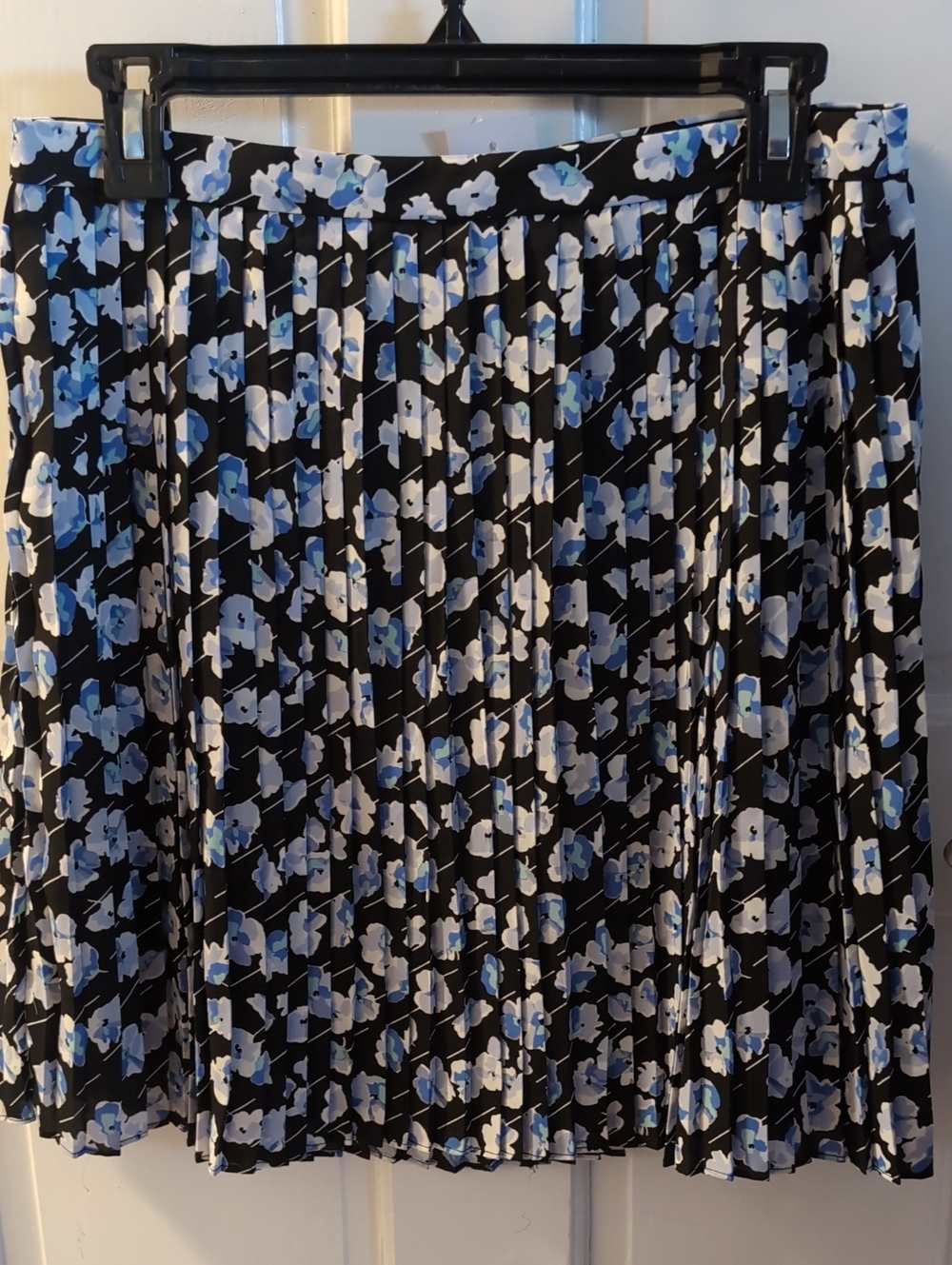 J. Crew Black Pleated Mini Skirt with Blue & White Floral Print